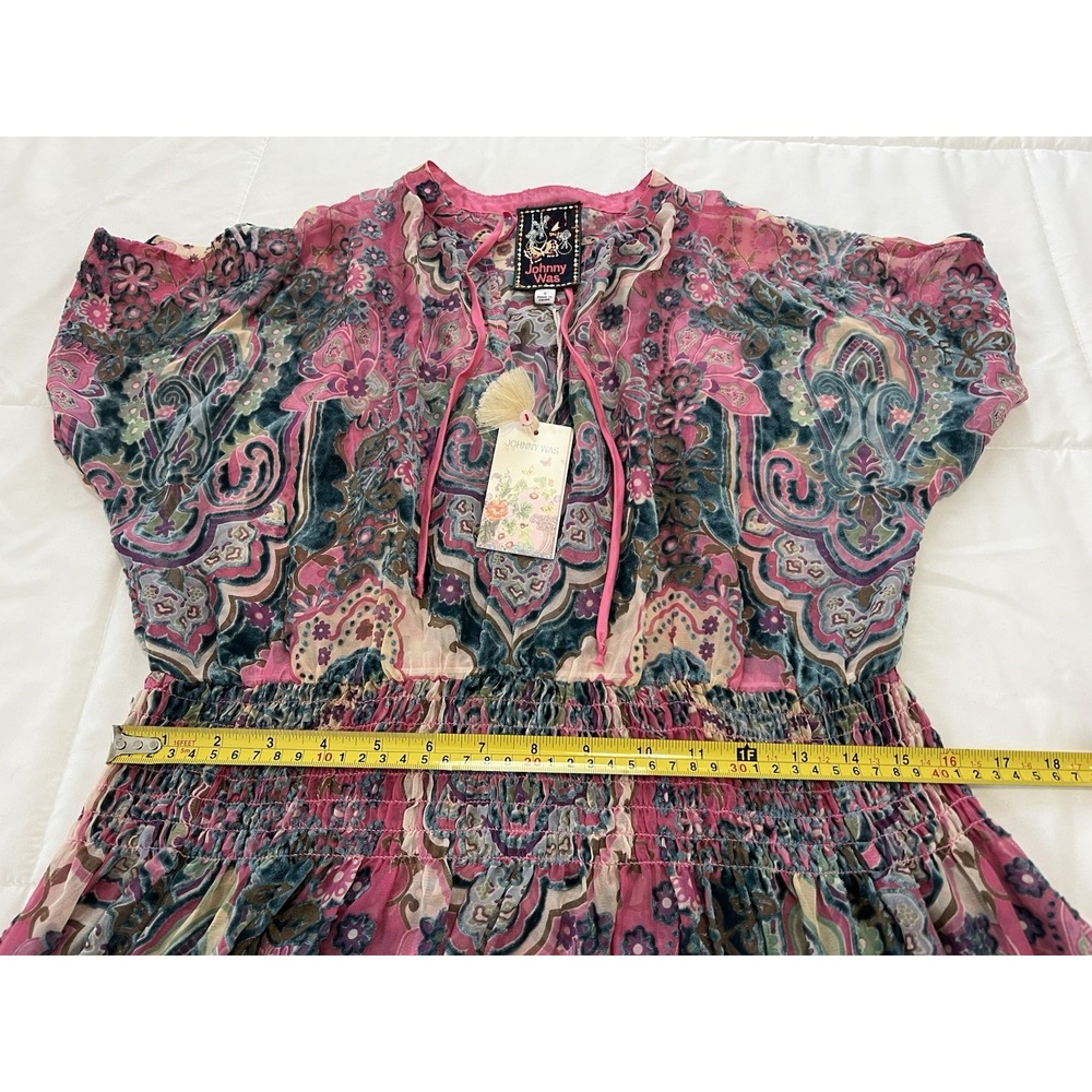 Johny Was Thia Burnout Dress Womens Size S Floral Boho Festival Sheer Luxe Chic - Picture 10 of 15